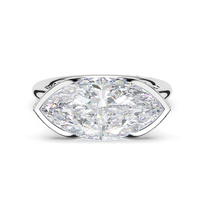 Marquise East-West Semi Bezel Solitaire Engagement Ring in Platinum