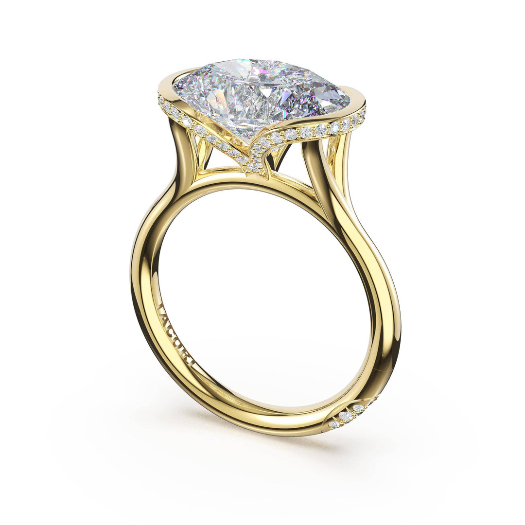 Oval East-West Semi Bezel Solitaire Engagement Ring in 18kt Yellow Gold