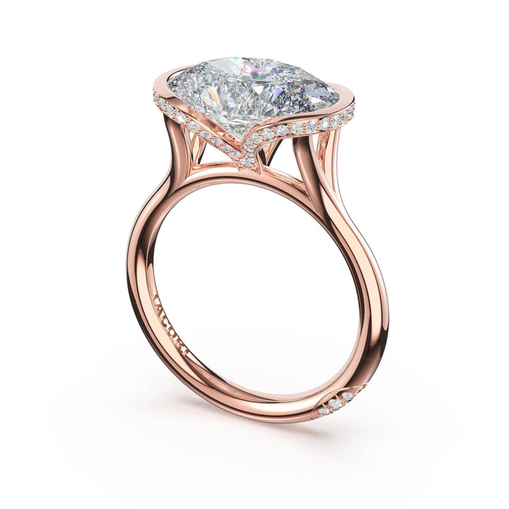Oval East-West Semi Bezel Solitaire Engagement Ring in 18kt Rose Gold
