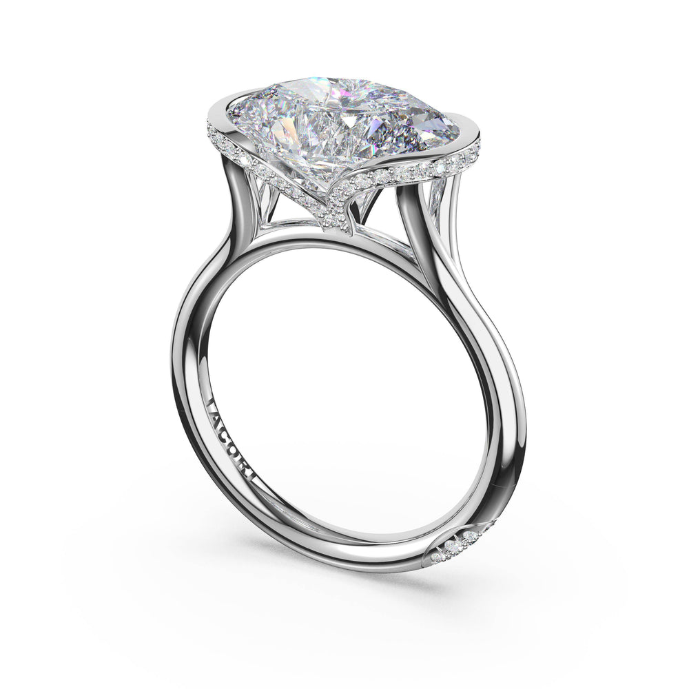 Oval East-West Semi Bezel Solitaire Engagement Ring in Platinum