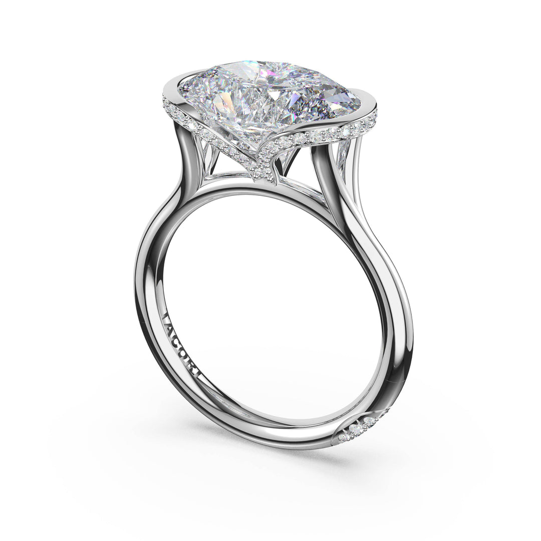 Oval East-West Semi Bezel Solitaire Engagement Ring in Platinum
