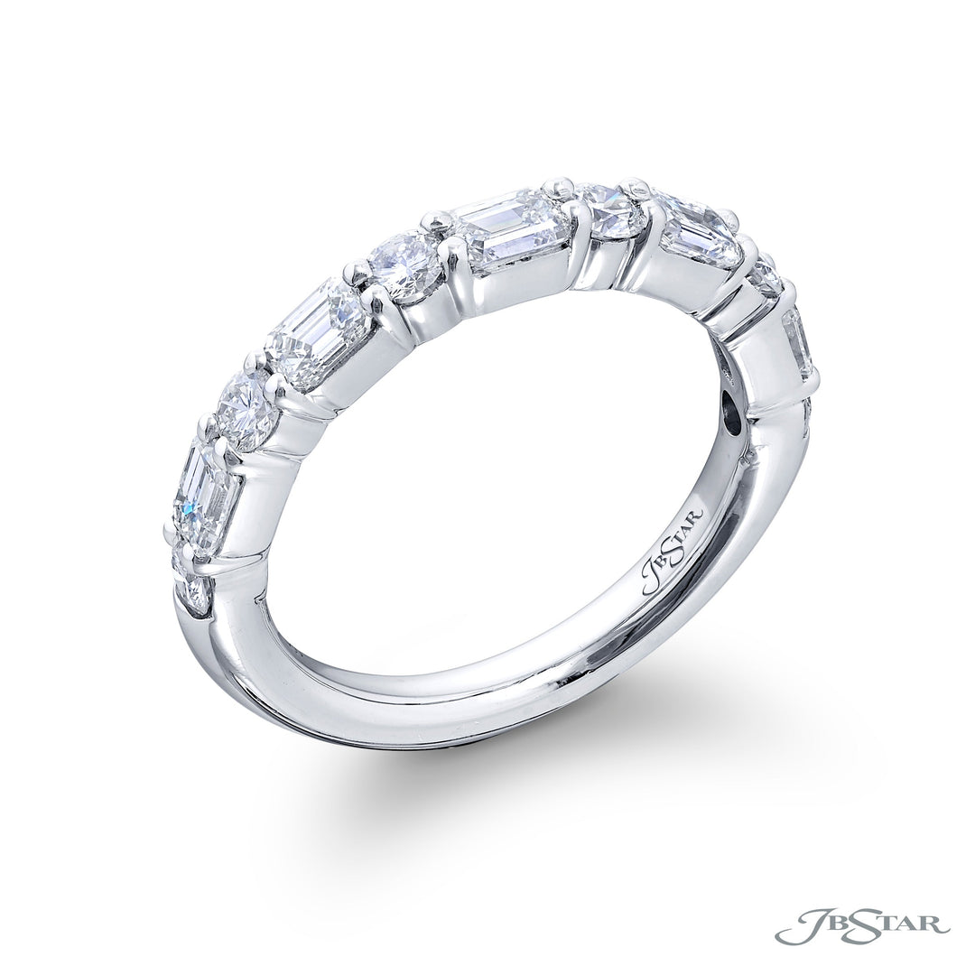 Platinum Emerald-Cut and Oval East-West Diamond Band