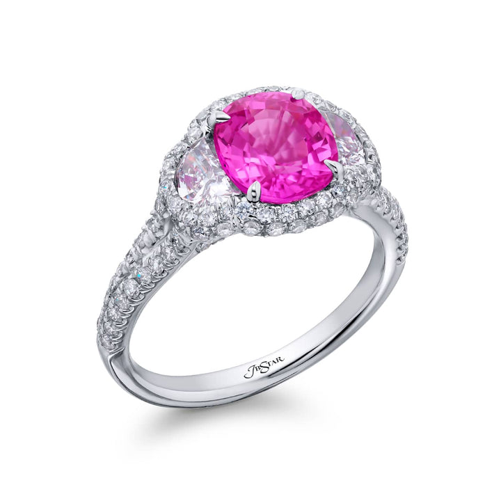 Platinum Cushion-Cut Pink Sapphire Certifed Micro Pave Ring