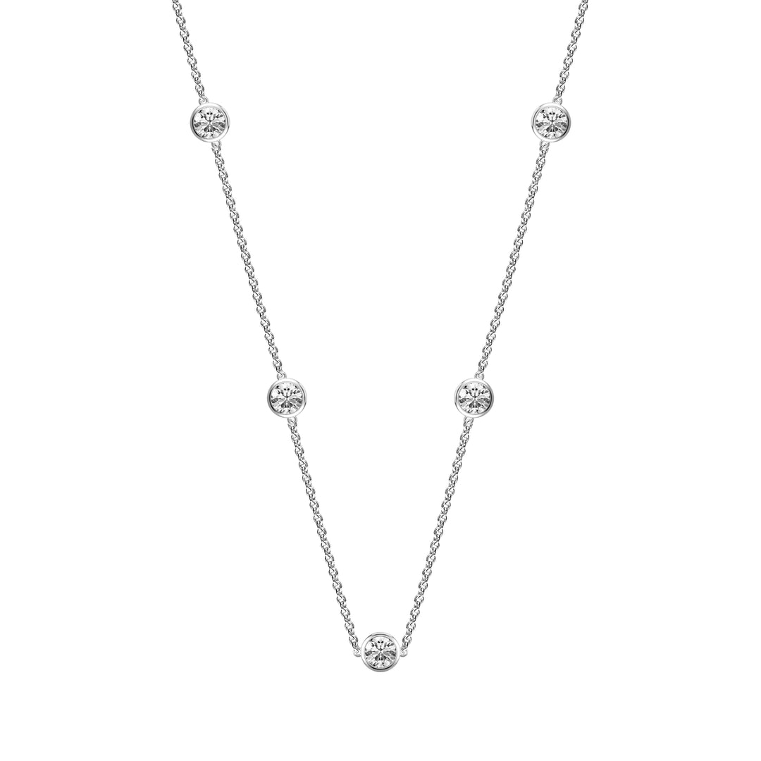 Beacon Collection Lab-Grown Diamond Five-Stone Bezel Necklace with Adjustable Cable Chain (16-18) and Lobster Clasp