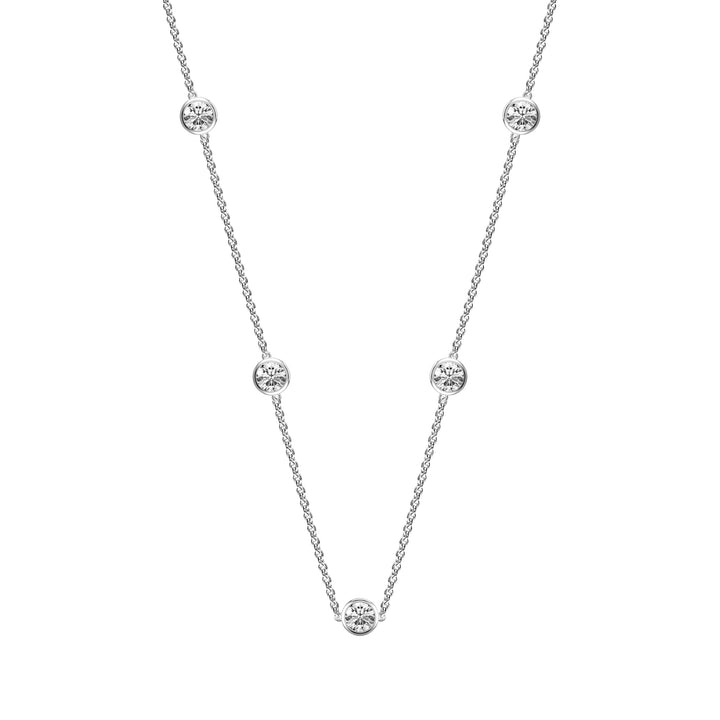 Beacon Collection Lab-Grown Diamond Five-Stone Bezel Necklace with Adjustable Cable Chain (16-18) and Lobster Clasp