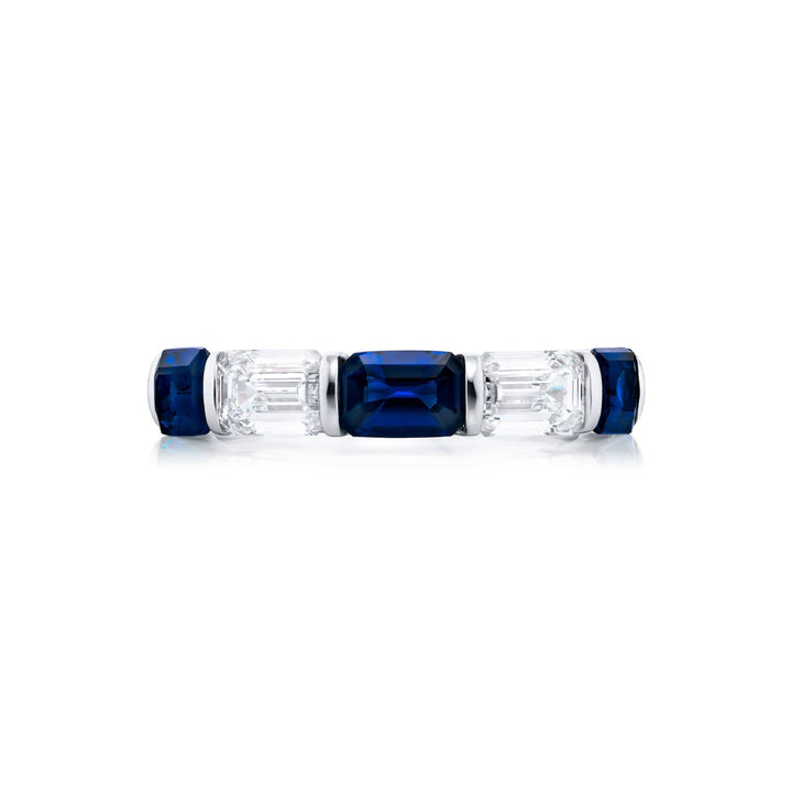 Platinum Emerald-Cut Sapphire Bar Set East-West Band