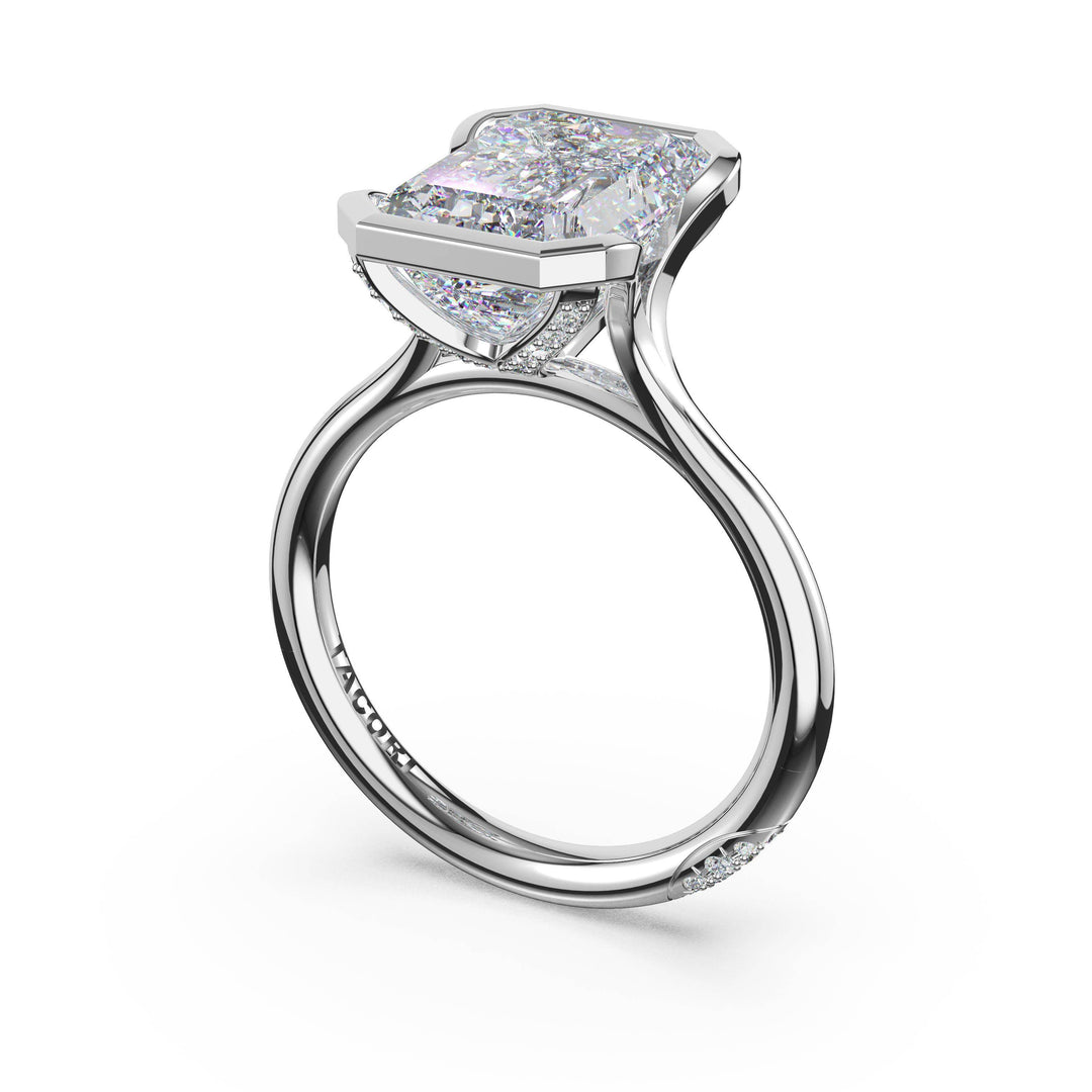 Emerald North/South Semi-Bezel Pavé-Prong Ring
