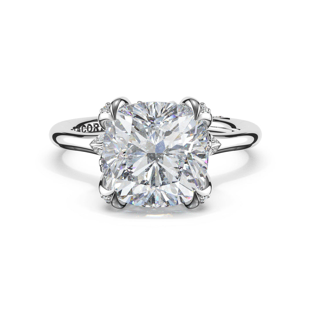 Cushion Petal-Crown Pavé Accent Solitaire