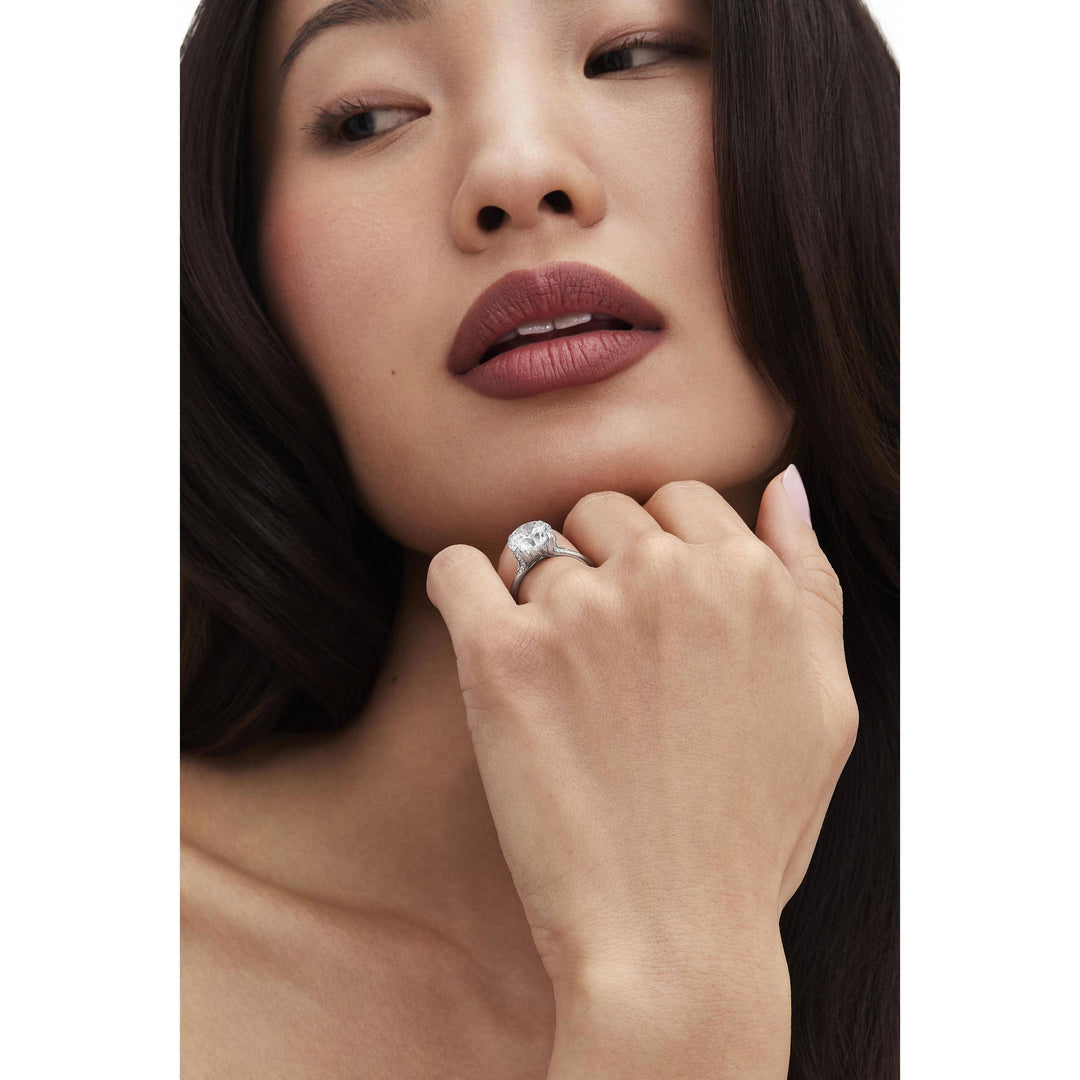 Cushion Petal-Crown Pavé Accent Solitaire