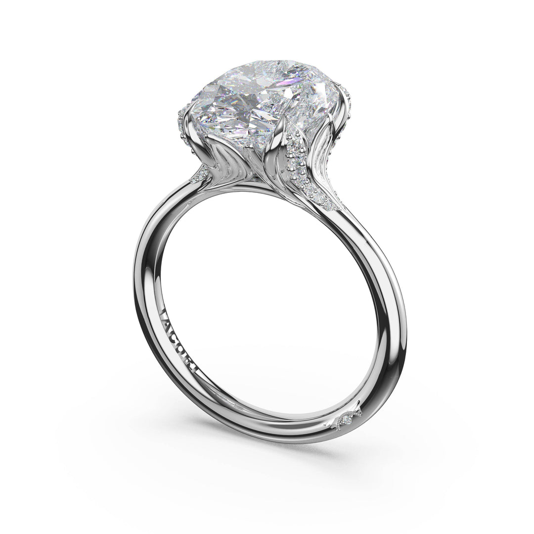 Oval Petal-Crown Pavé Accent Solitaire