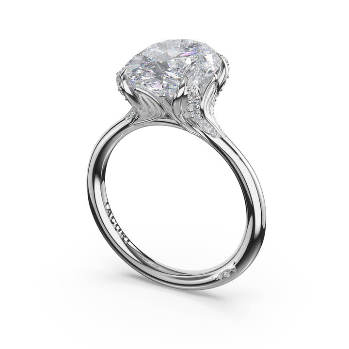 Oval Petal-Crown Pavé Accent Solitaire