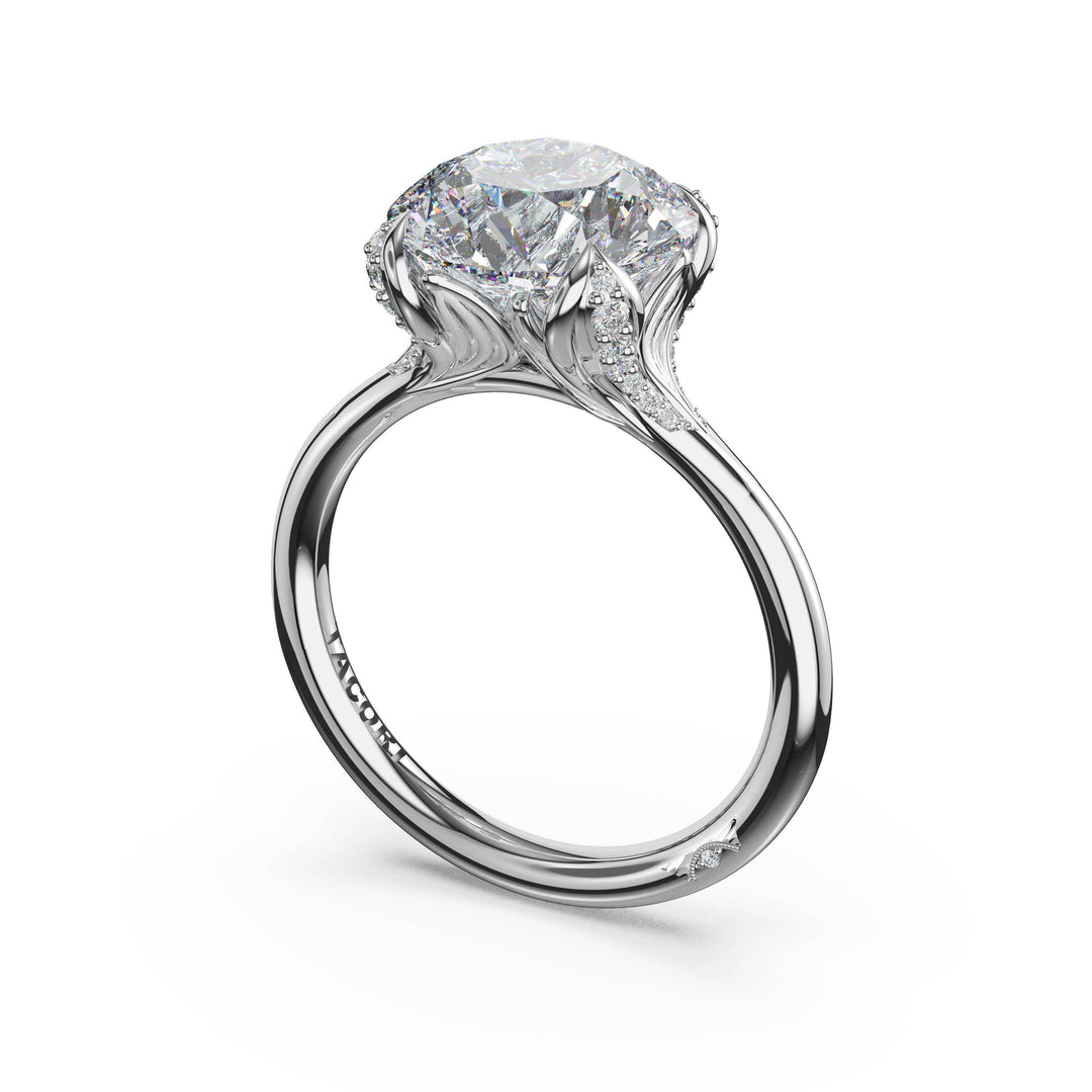 Round Petal-Crown Pavé Accent Solitaire