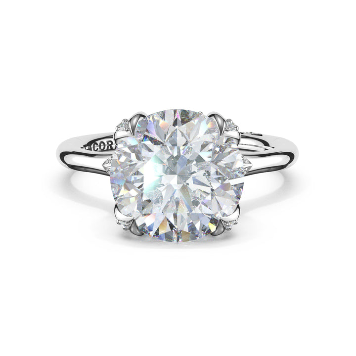 Round Petal-Crown Pavé Accent Solitaire