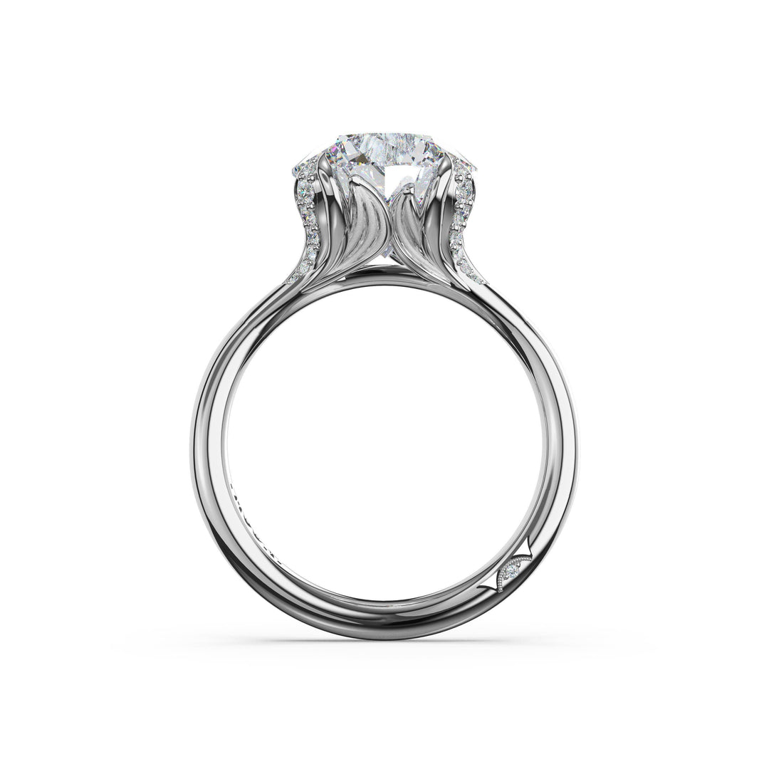Round Petal-Crown Pavé Accent Solitaire