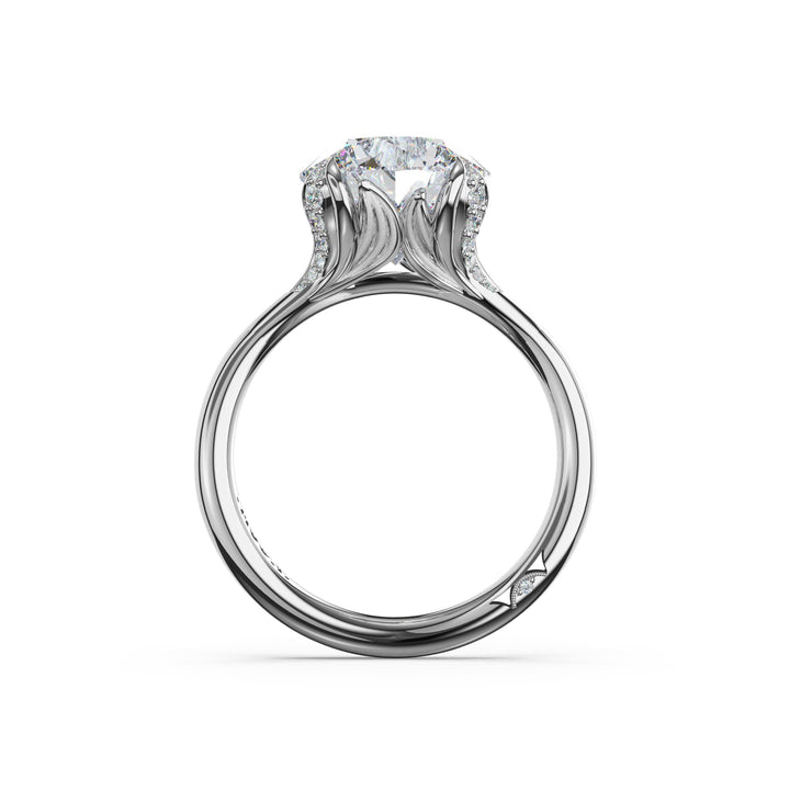 Round Petal-Crown Pavé Accent Solitaire