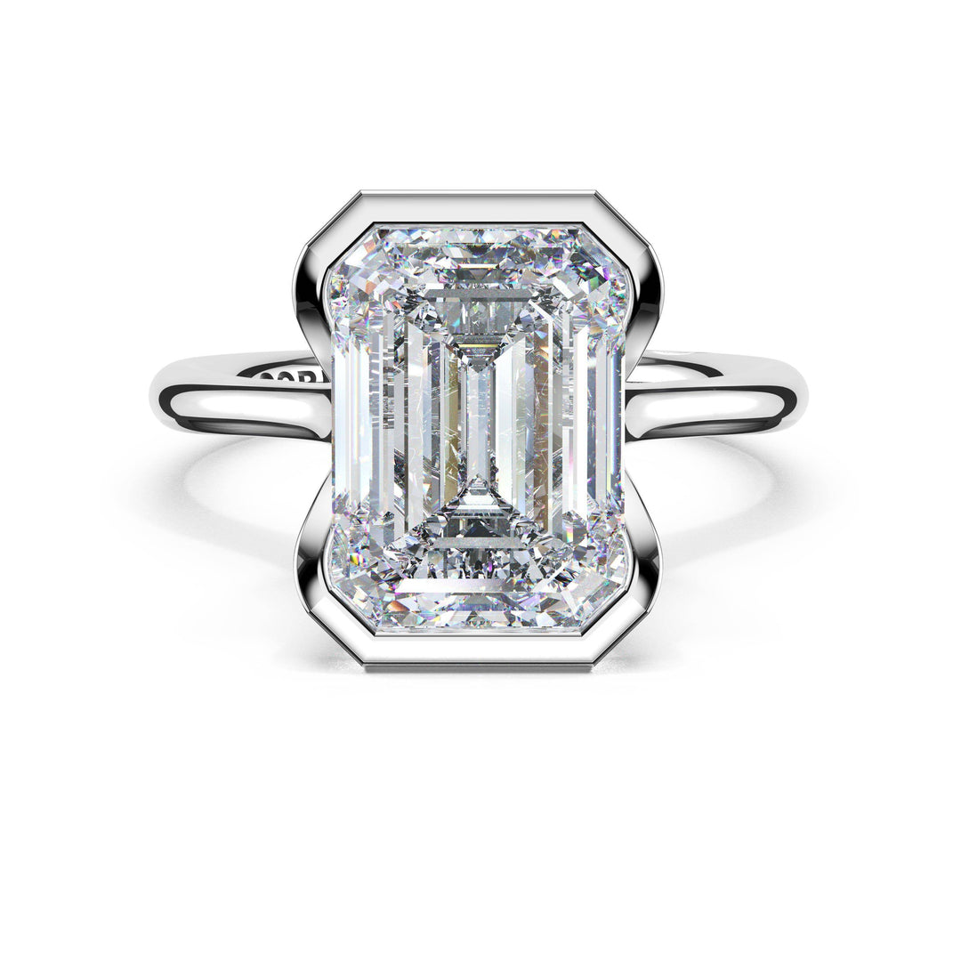 Emerald North/South Semi-Bezel Pavé-Prong Ring in 18kt White Gold