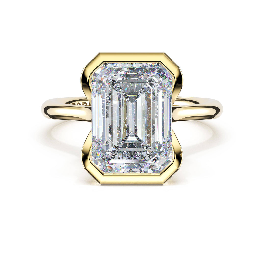 Emerald North/South Semi-Bezel Pavé-Prong Ring in 18kt Yellow Gold