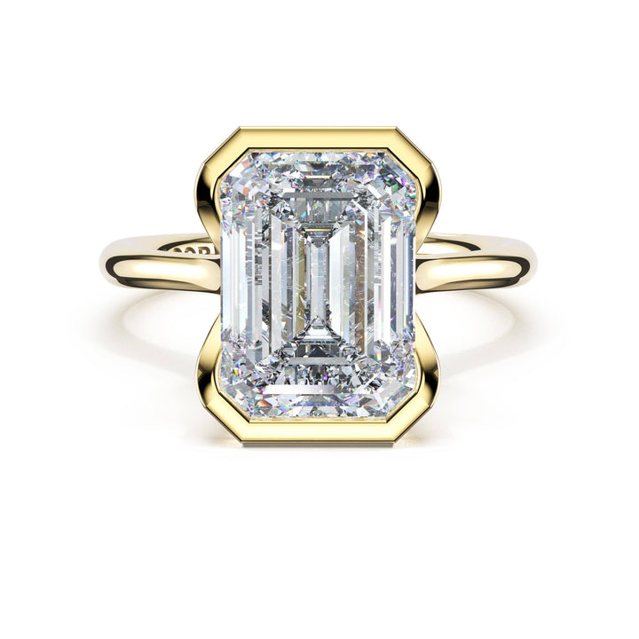 Emerald North/South Semi-Bezel Pavé-Prong Ring in 18kt Yellow Gold