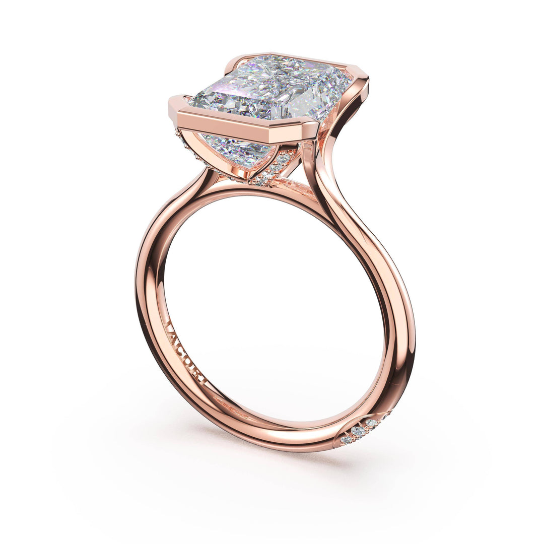 Emerald North/South Semi-Bezel Pavé-Prong Ring in 18kt Rose Gold