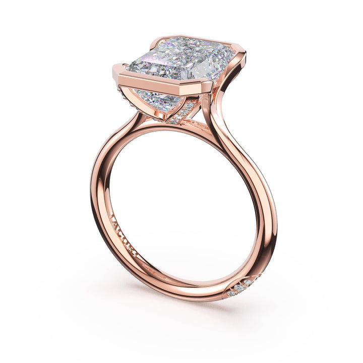 Emerald North/South Semi-Bezel Pavé-Prong Ring in 18kt Rose Gold