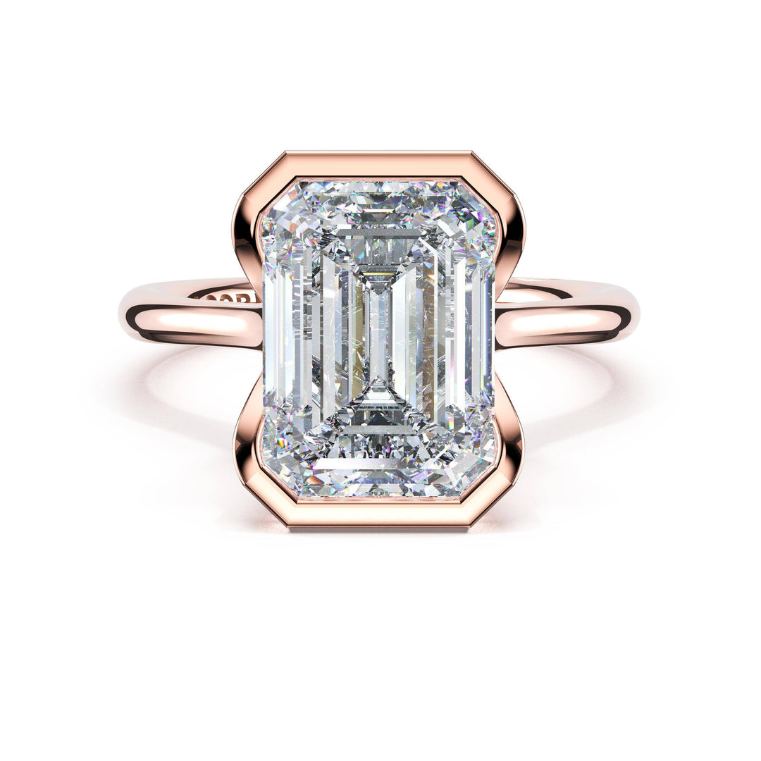 Emerald North/South Semi-Bezel Pavé-Prong Ring in 18kt Rose Gold
