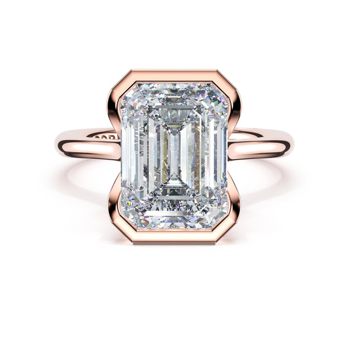 Emerald North/South Semi-Bezel Pavé-Prong Ring in 18kt Rose Gold