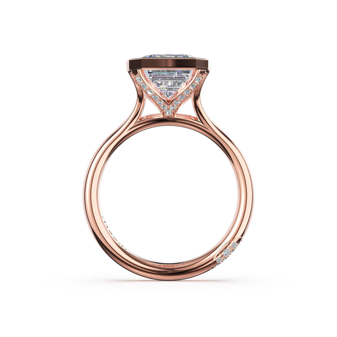 Emerald North/South Semi-Bezel Pavé-Prong Ring in 18kt Rose Gold