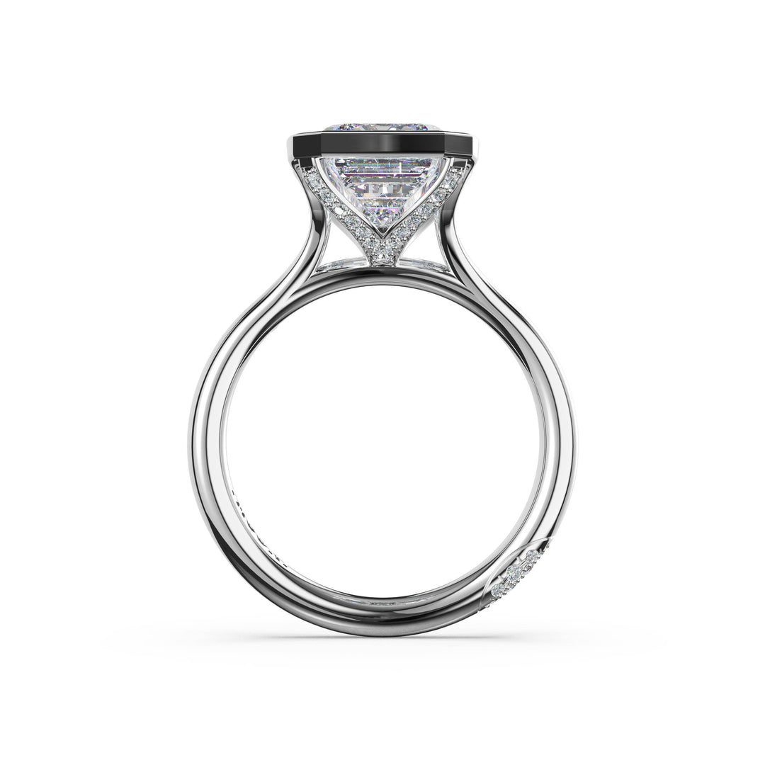 Emerald North/South Semi-Bezel Pavé-Prong Ring in Platinum