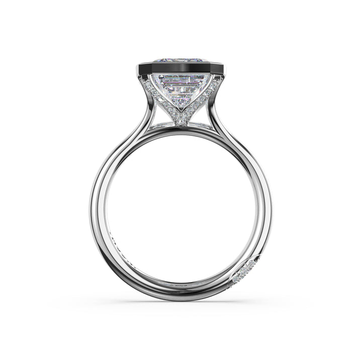 Emerald North/South Semi-Bezel Pavé-Prong Ring in Platinum