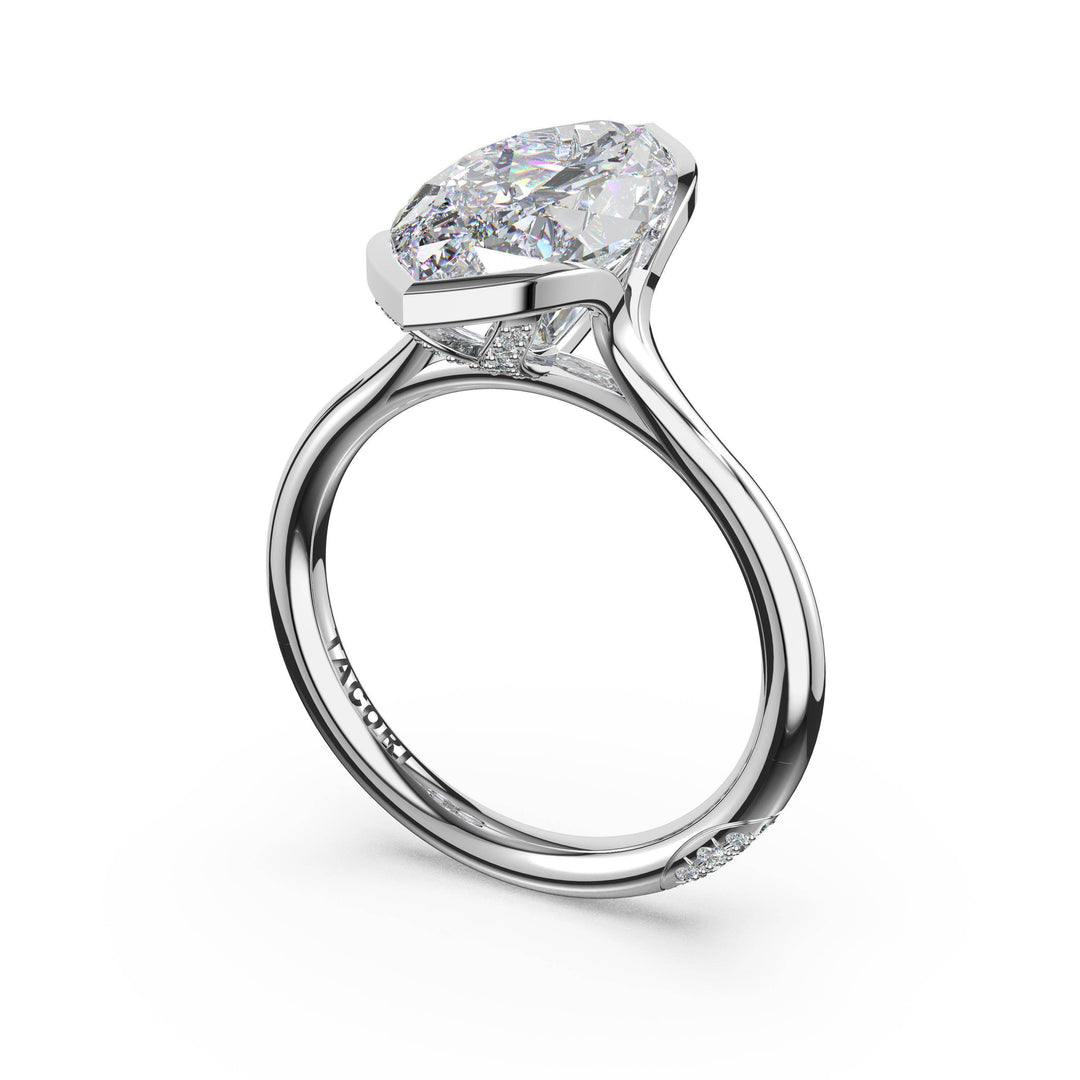 Marquise North/South Semi-Bezel Pavé-Prong Ring in 18kt White Gold