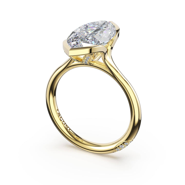 Marquise North/South Semi-Bezel Pavé-Prong Ring in 18kt Yellow Gold