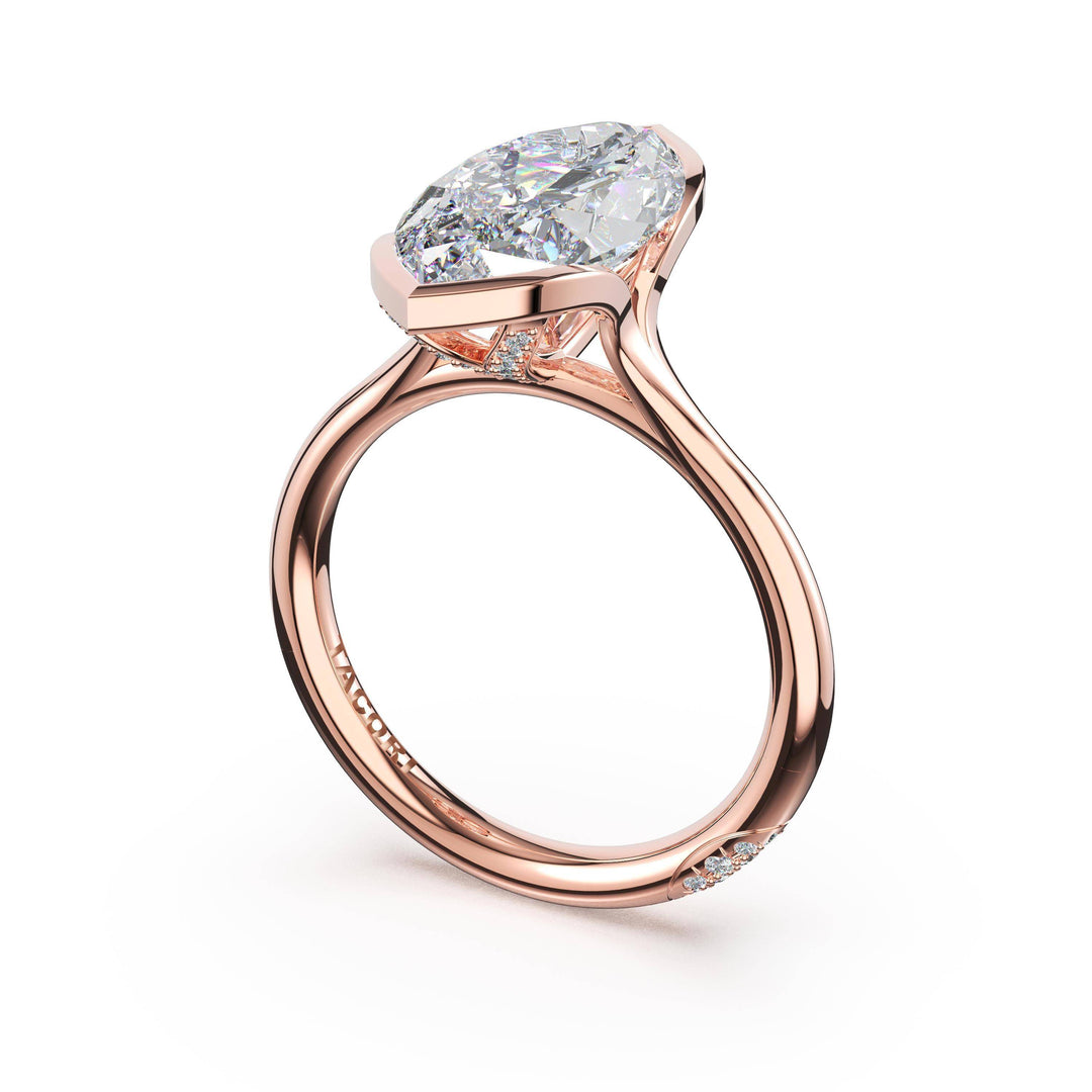 Marquise North/South Semi-Bezel Pavé-Prong Ring in 18kt Rose Gold