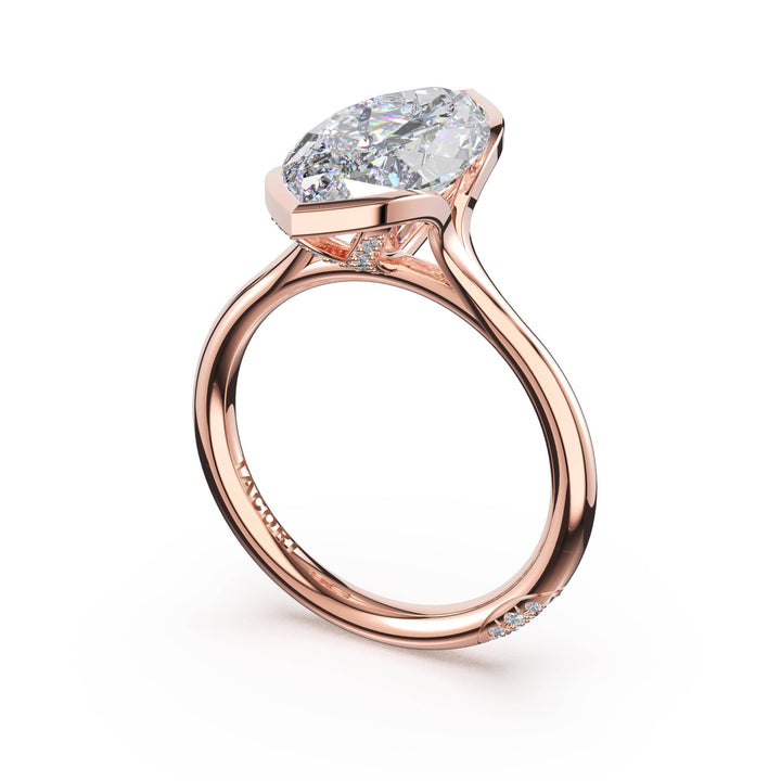 Marquise North/South Semi-Bezel Pavé-Prong Ring in 18kt Rose Gold