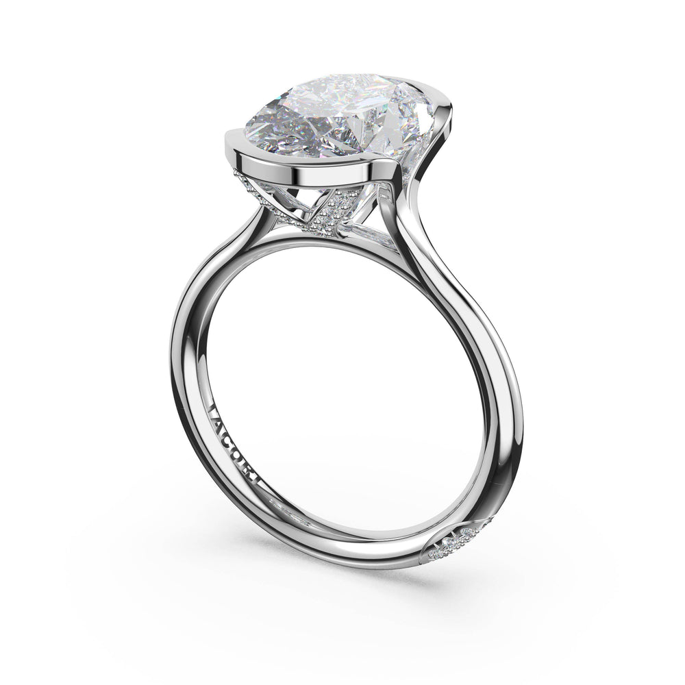 Oval North/South Semi-Bezel Pavé-Prong Ring in 18kt White Gold