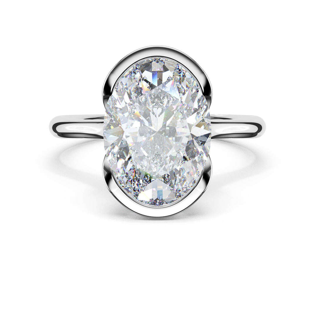 Oval North/South Semi-Bezel Pavé-Prong Ring in 18kt White Gold