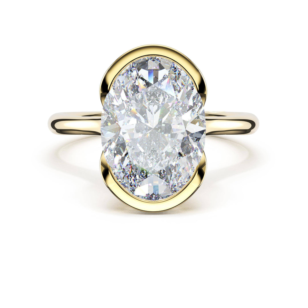 Oval North/South Semi-Bezel Pavé-Prong Ring in 18kt Yellow Gold