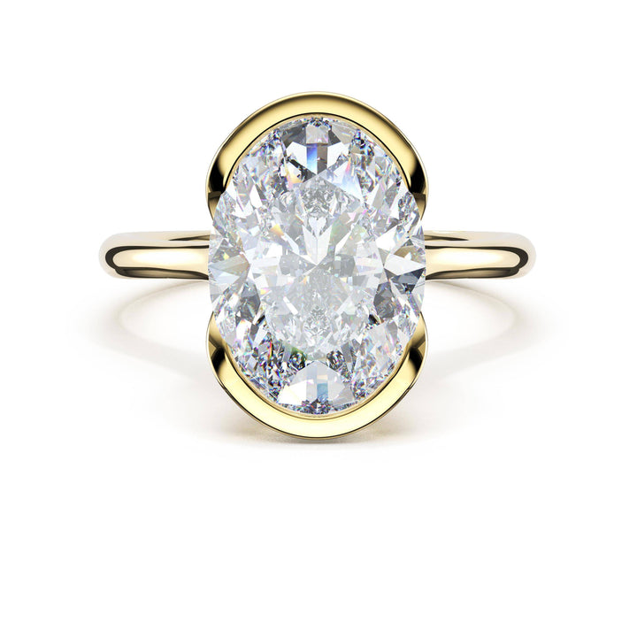 Oval North/South Semi-Bezel Pavé-Prong Ring in 18kt Yellow Gold