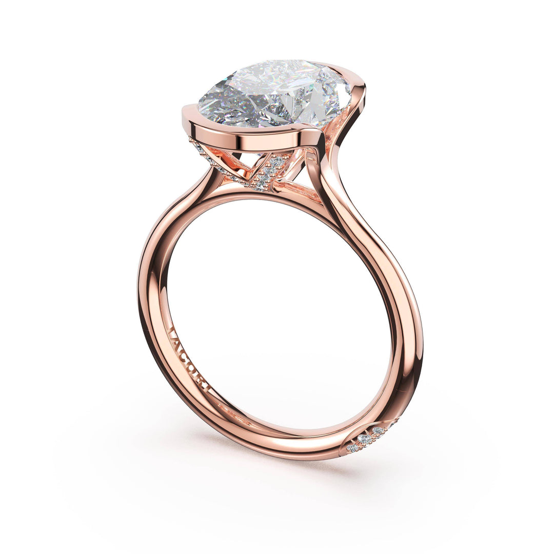 Oval North/South Semi-Bezel Pavé-Prong Ring in 18kt Rose Gold
