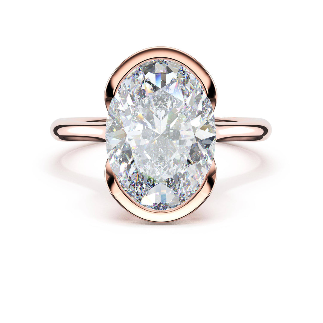 Oval North/South Semi-Bezel Pavé-Prong Ring in 18kt Rose Gold