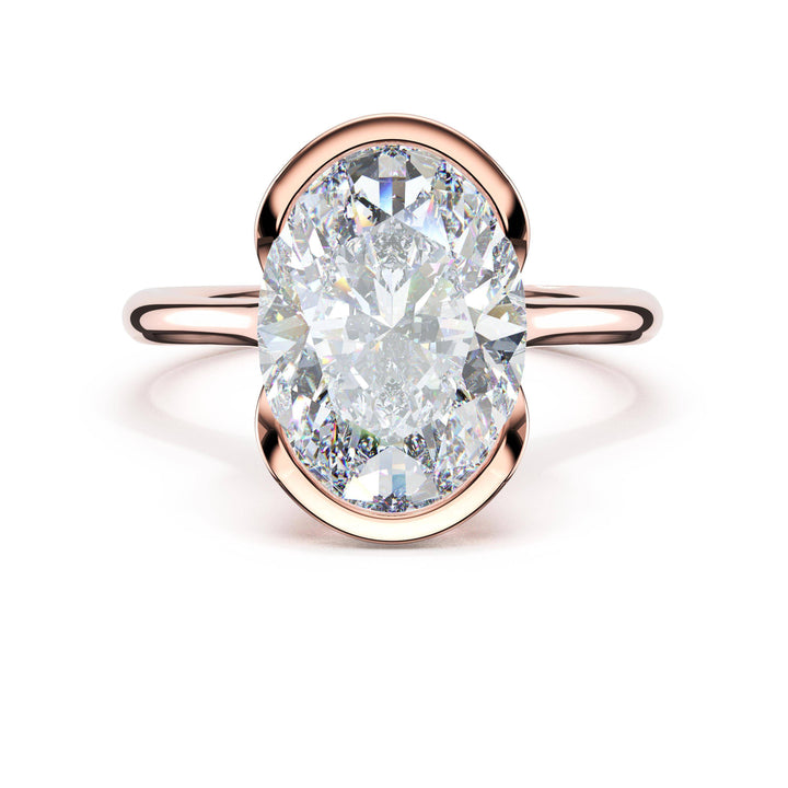 Oval North/South Semi-Bezel Pavé-Prong Ring in 18kt Rose Gold