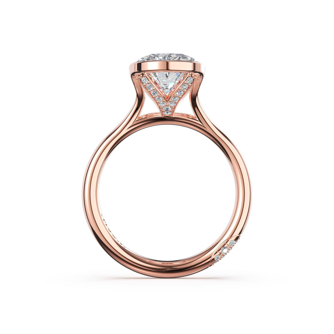 Oval North/South Semi-Bezel Pavé-Prong Ring in 18kt Rose Gold