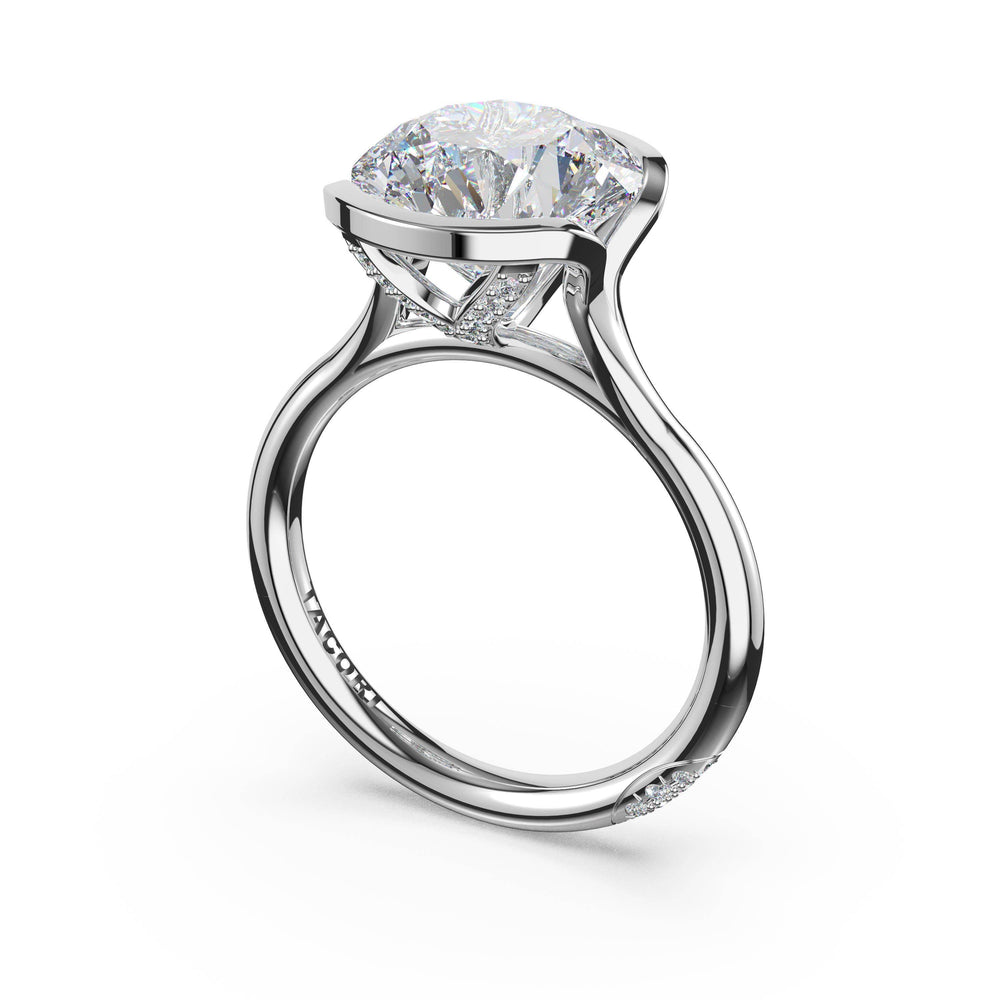 Round North/South Semi-Bezel Pavé-Prong Ring in 18kt White Gold