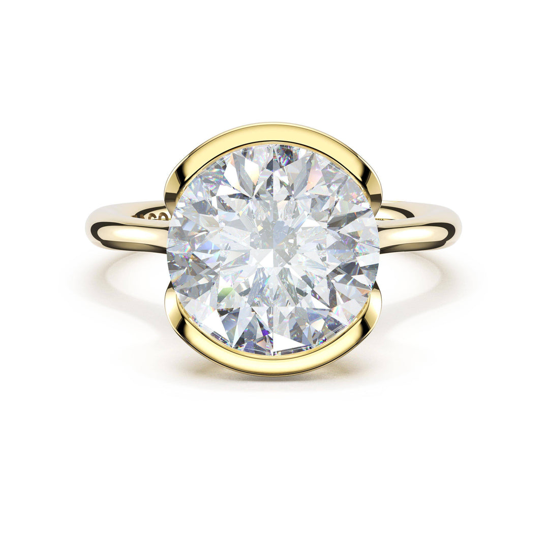 Round North/South Semi-Bezel Pavé-Prong Ring in 18kt Yellow Gold