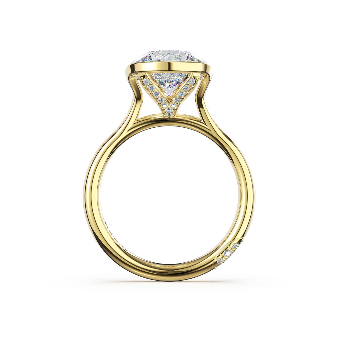 Round North/South Semi-Bezel Pavé-Prong Ring in 18kt Yellow Gold
