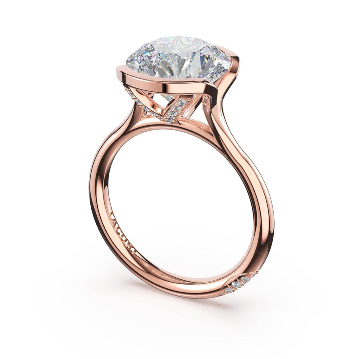 Round North/South Semi-Bezel Pavé-Prong Ring in 18kt Rose Gold