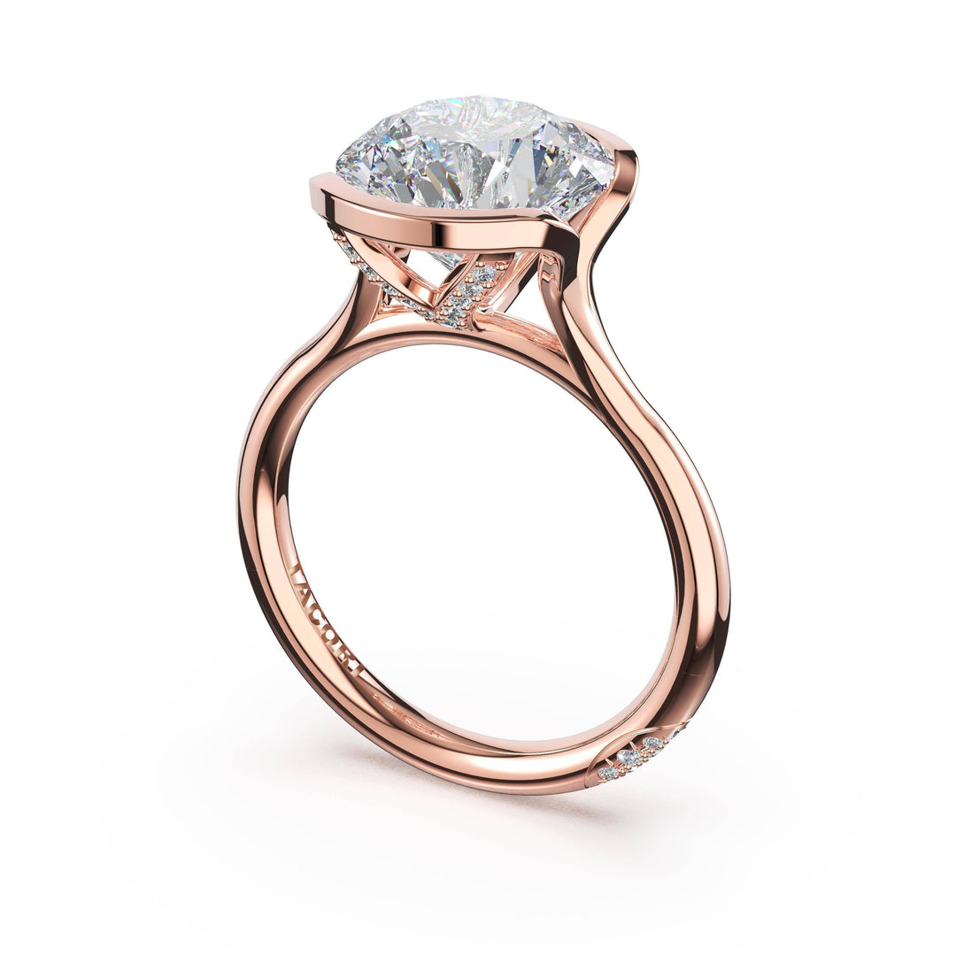 Round North/South Semi-Bezel Pavé-Prong Ring in 18kt Rose Gold