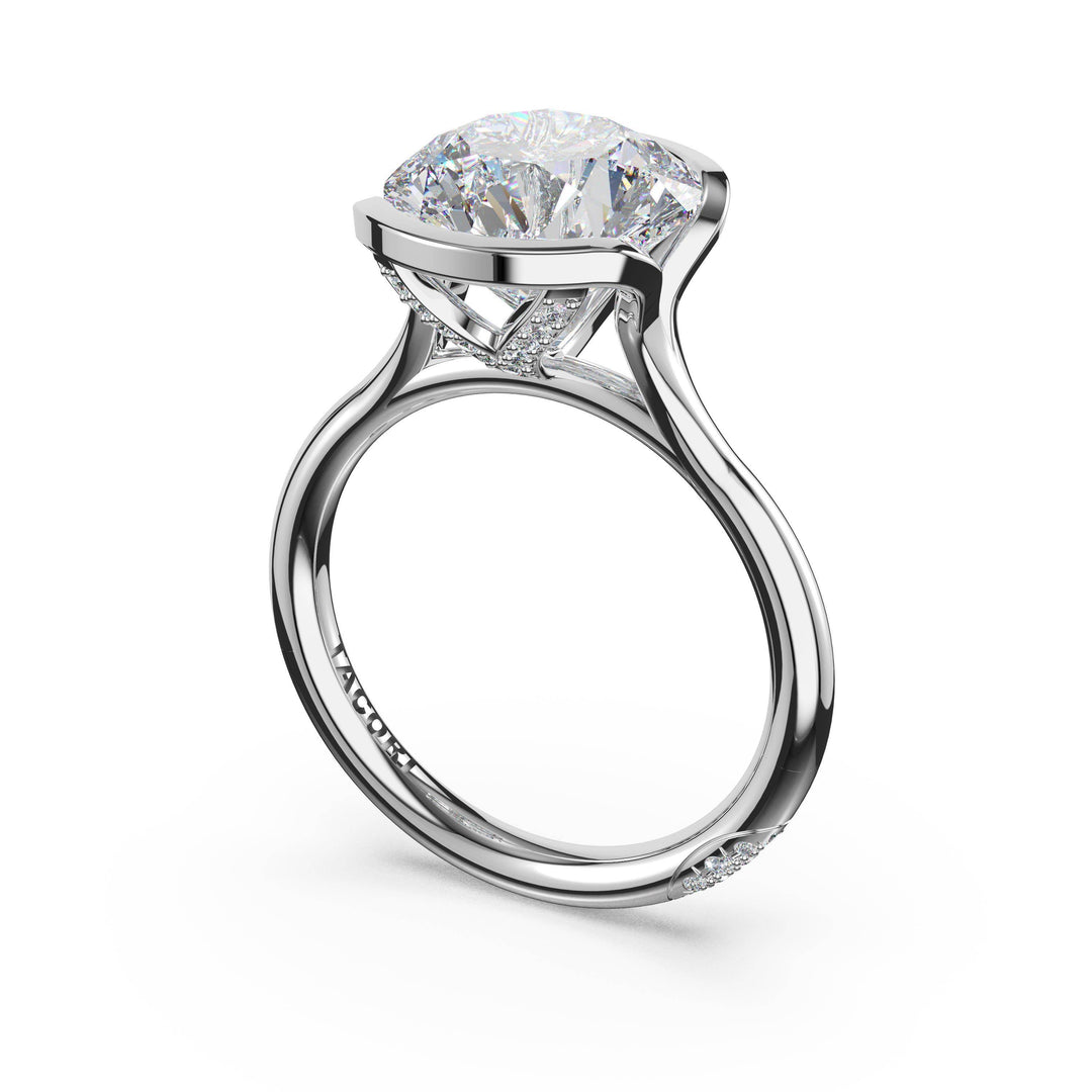 Round North/South Semi-Bezel Pavé-Prong Ring in Platinum