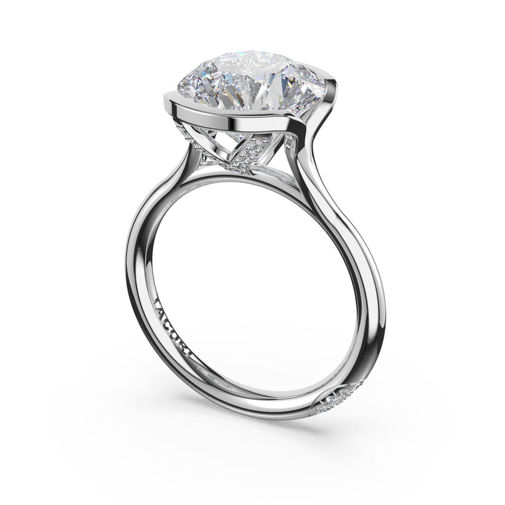 Round North/South Semi-Bezel Pavé-Prong Ring in Platinum