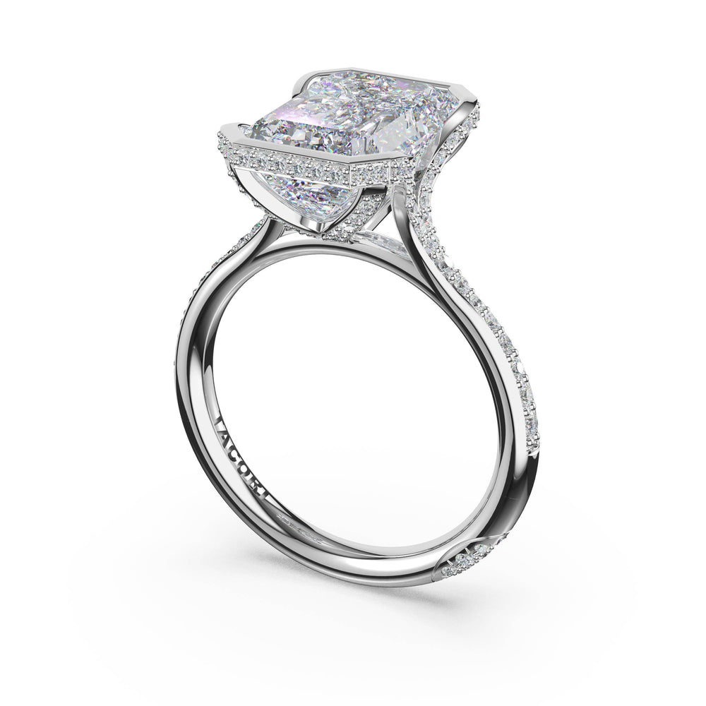 Emerald North/South Semi-Bezel Pavé-Intense Ring in 18kt White Gold