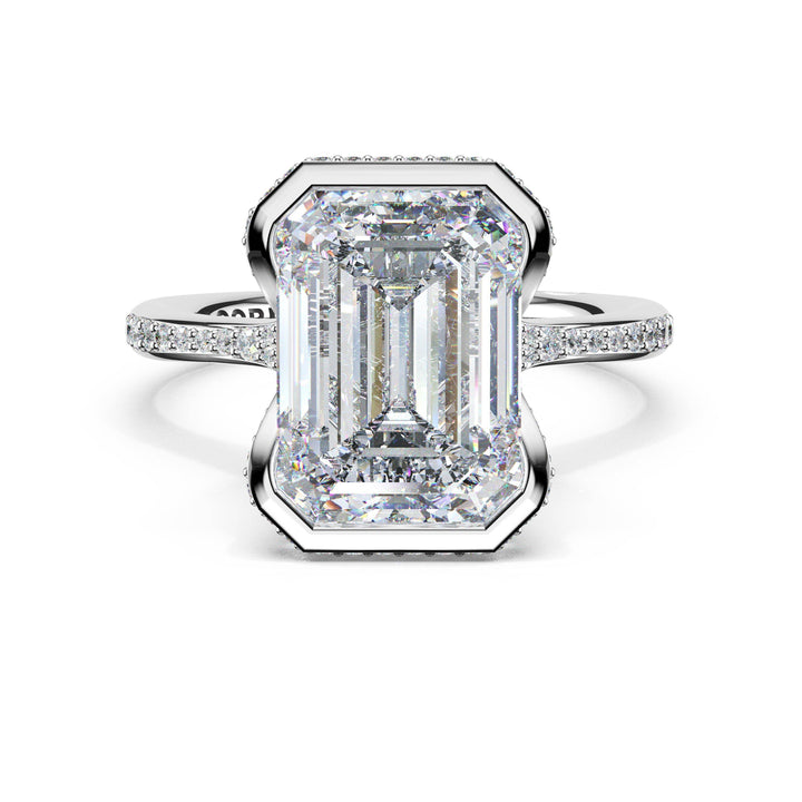 Emerald North/South Semi-Bezel Pavé-Intense Ring in 18kt White Gold